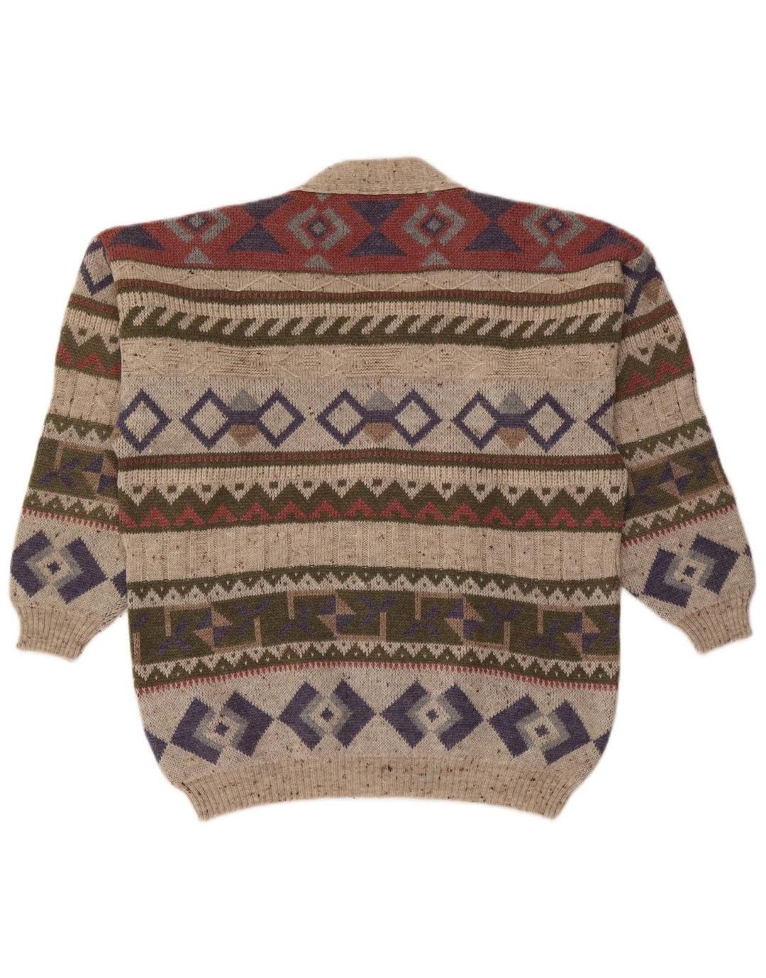 Vintage Mens Cardigan Sweater Large Multicoloured Geometric Wool
