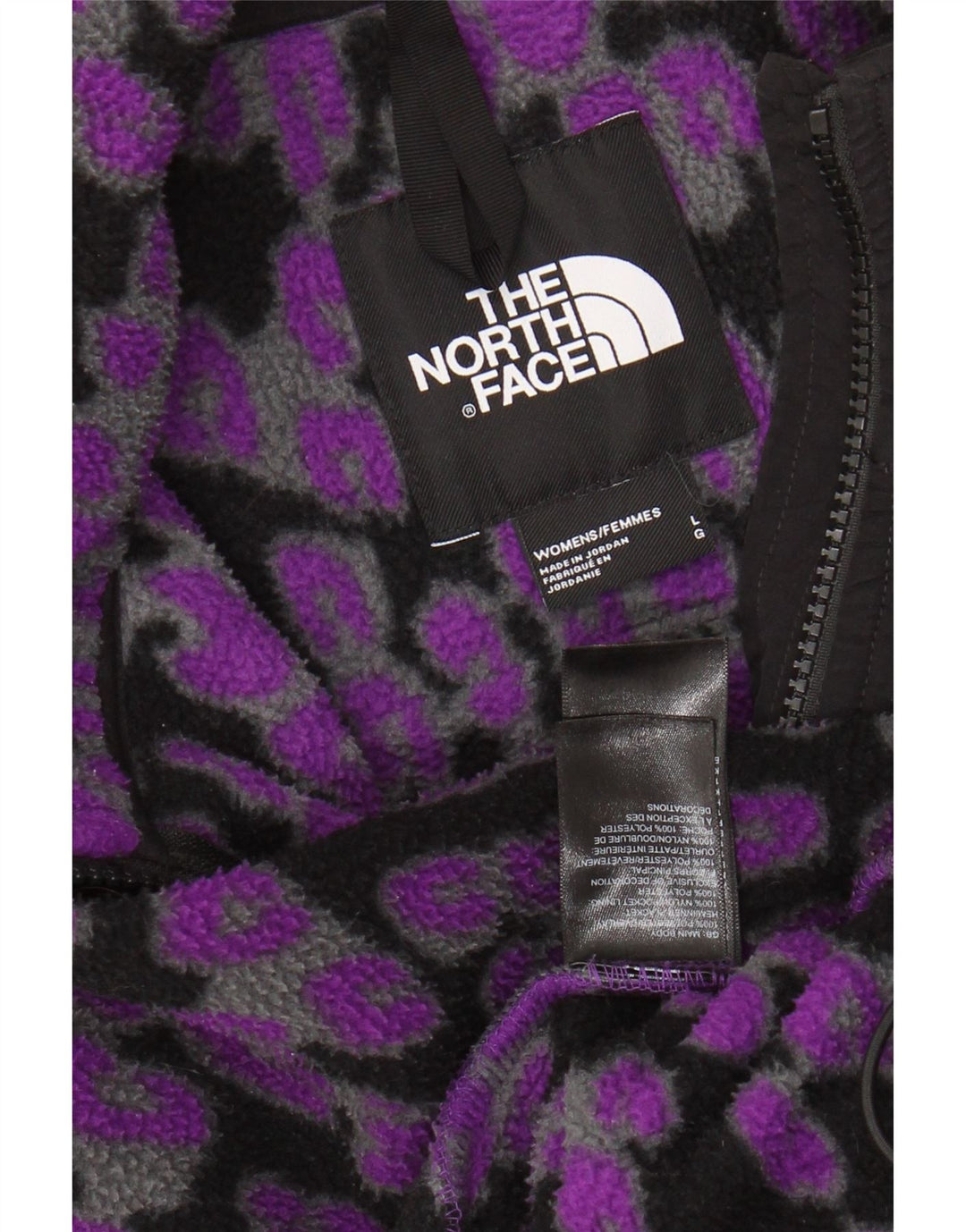 THE NORTH FACE Womens Fleece Jacket UK 16 Large Purple Animal Print