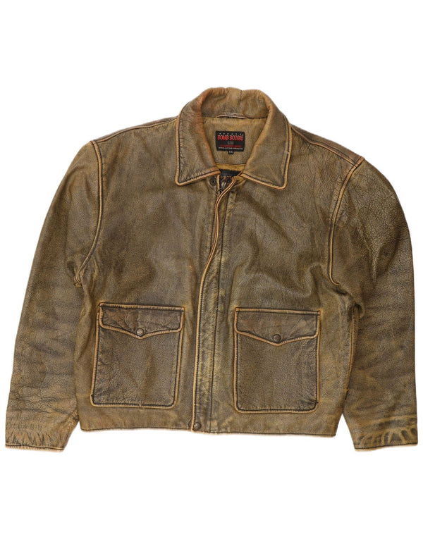 BOMB BOOGIE Mens Leather Jacket UK 44 2XL Brown Leather Biker
