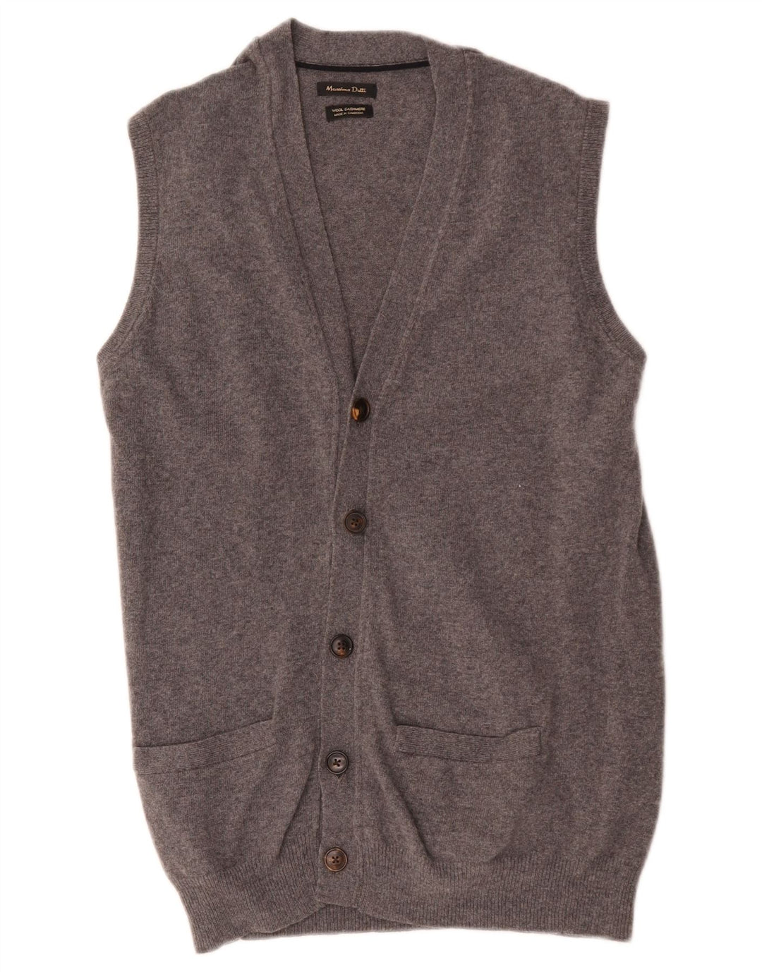 Massimo Dutti Mens Sleeveless Cardigan Sweater Medium Grey Wool