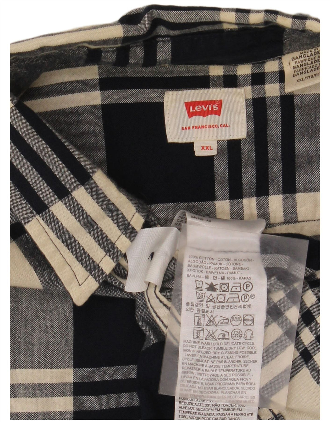 Levi's Mens Flannel Shirt 2XL Navy Blue Plaid Cotton