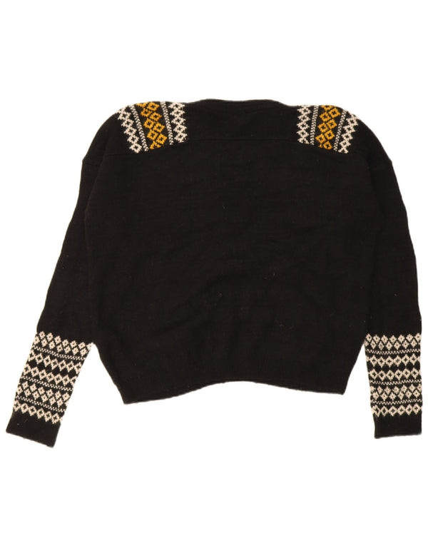 Topshop Womens Crew Neck Jumper Sweater UK 10 Small Black Geometric