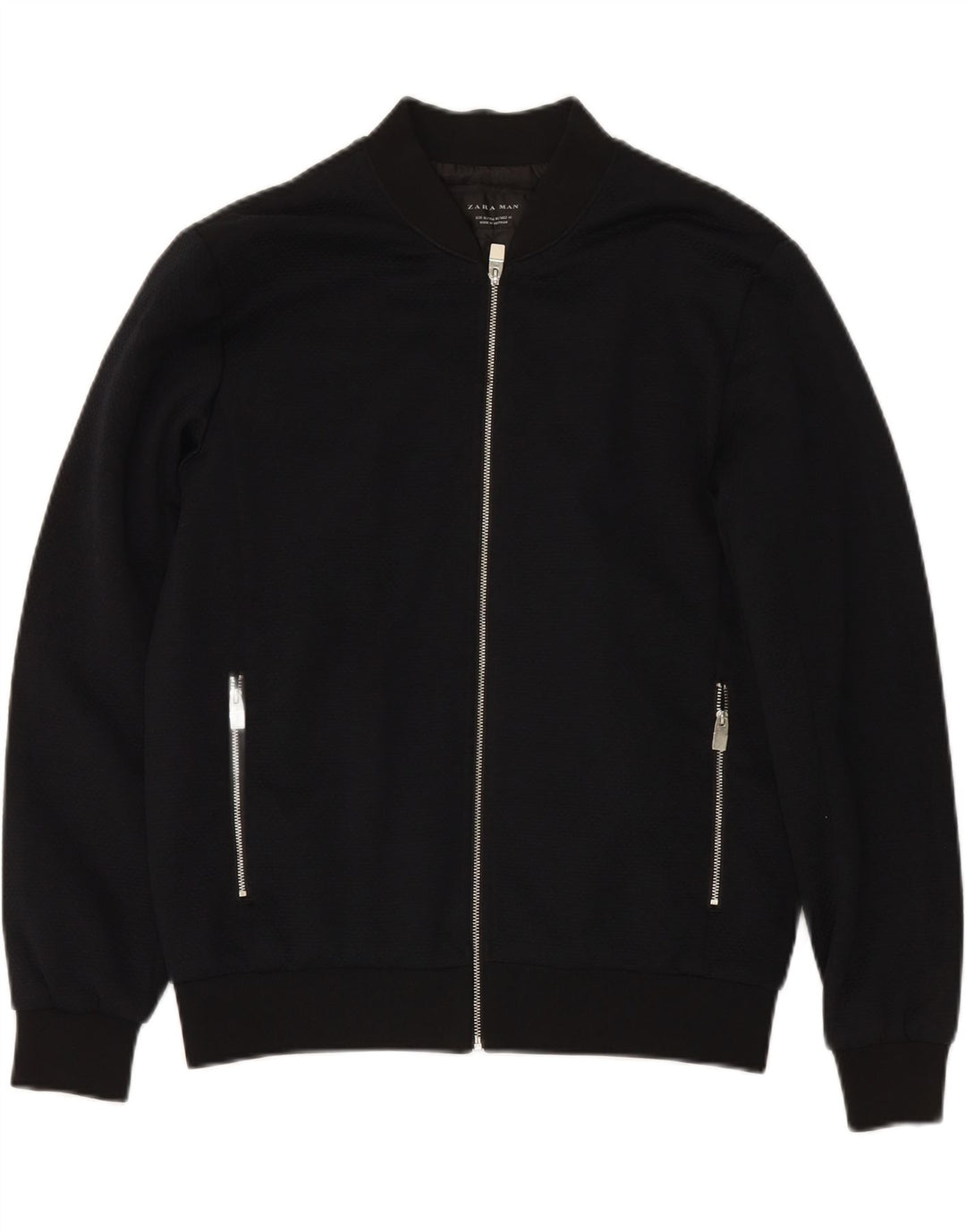 ZARA Mens Bomber Jacket UK 38 Medium Navy Blue Polyester