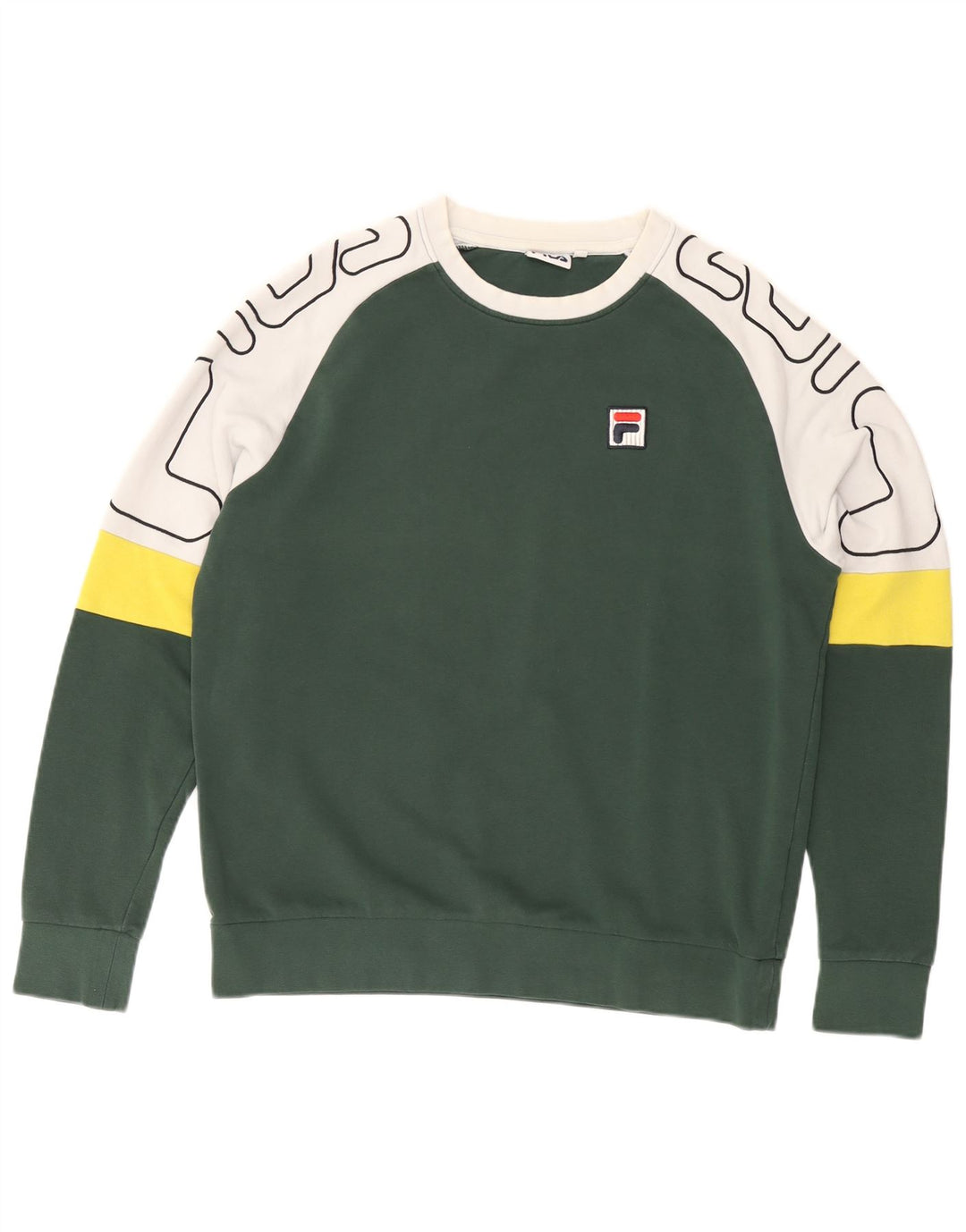 FILA Mens Graphic Sweatshirt Jumper Small Green Colourblock Cotton