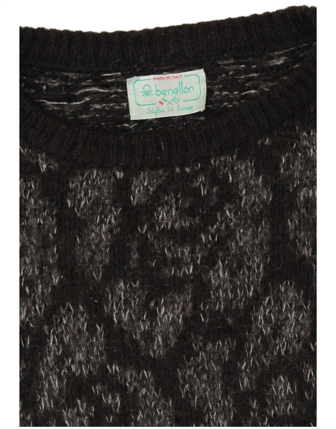 BENETTON Womens Crew Neck Jumper Sweater UK 18 XL Black Floral