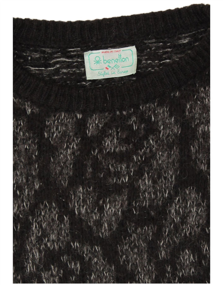 BENETTON Womens Crew Neck Jumper Sweater UK 18 XL Black Floral