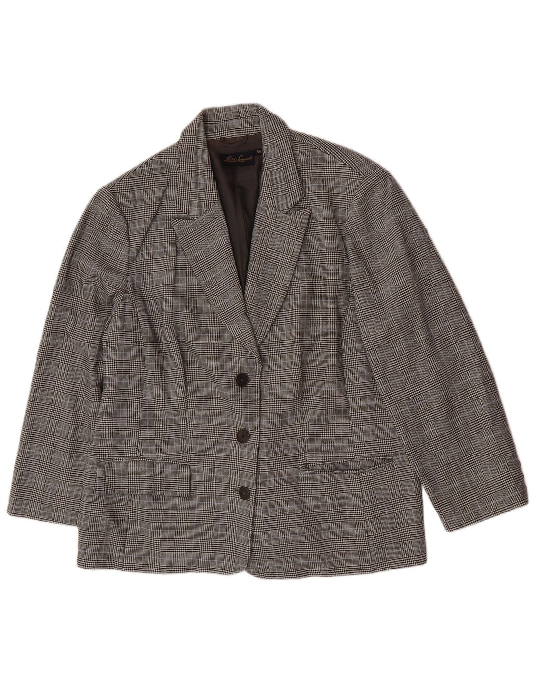 Luisa Spagnoli Womens 3 Button Blazer Jacket IT 50 XL Grey Check Wool