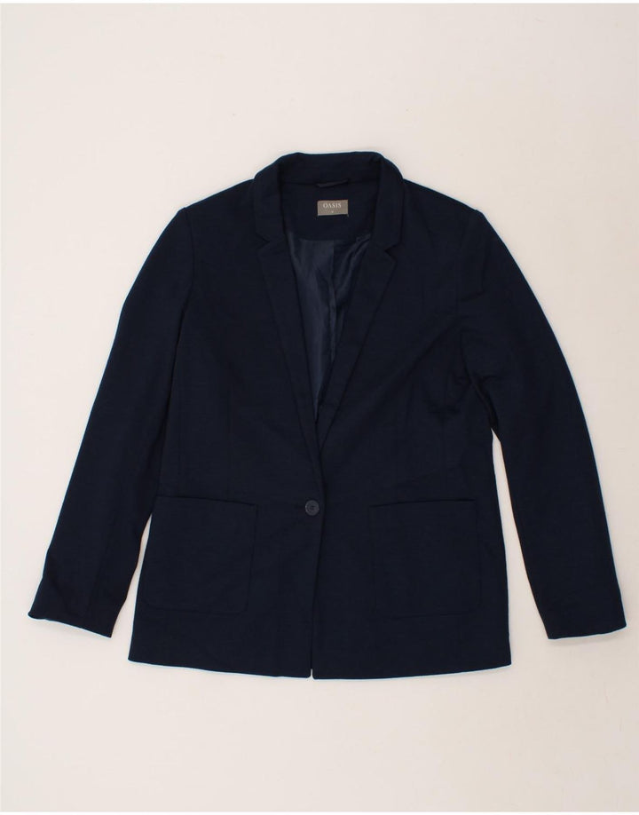 OASIS Womens 1 Button Blazer Jacket UK 14 Large Navy Blue Polyester Vintage Oasis and Second-Hand Oasis from Messina Hembry 