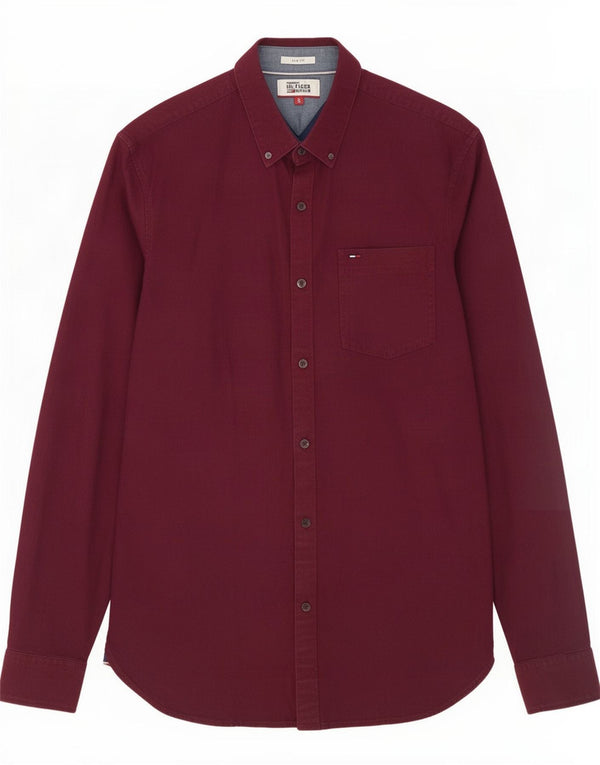 Tommy Hilfiger Mens Slim Fit Shirt Small Burgundy Cotton
