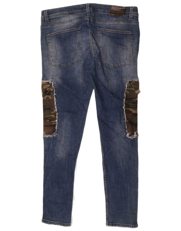 Zara Mens Cargo Skinny Jeans EU 46 XL W36 L31 Blue Camouflage