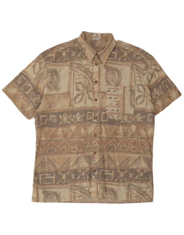 ANGELO LITRICO Mens Short Sleeve Shirt Size 43/44 XL Beige Geometric Aztec