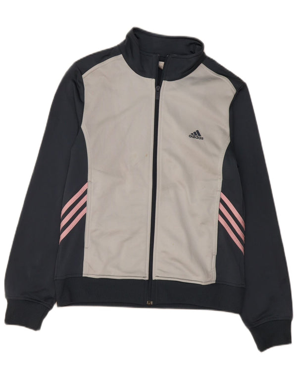 Adidas Womens Tracksuit Top Jacket UK 16 Large Navy Blue Colourblock