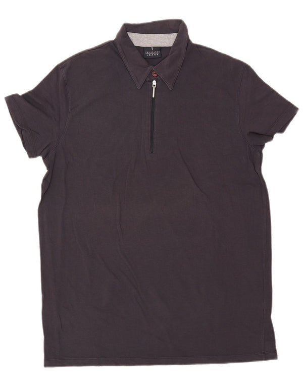 TRUSSARDI JEANS Mens Polo Shirt Large Navy Blue Cotton