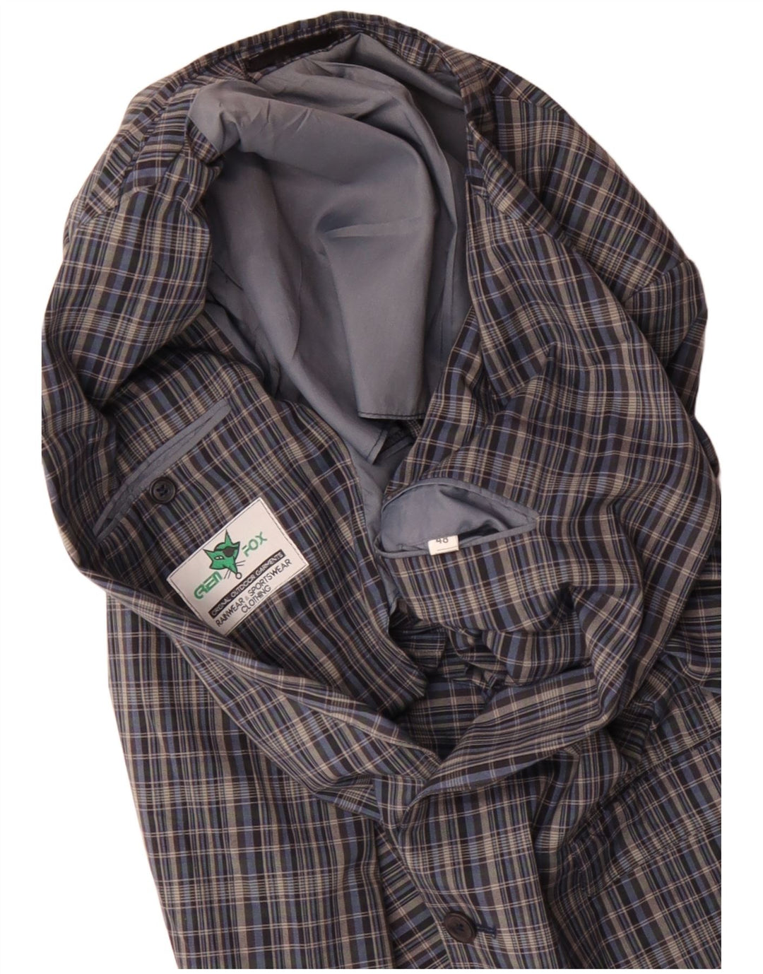 GREEN FOX Mens 2 Button Blazer Jacket EU 48 Medium Grey Check