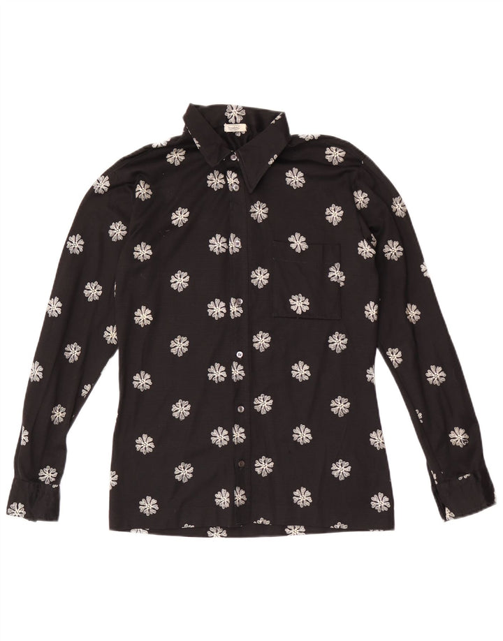 Vintage Womens Shirt UK 14 Medium Black Floral