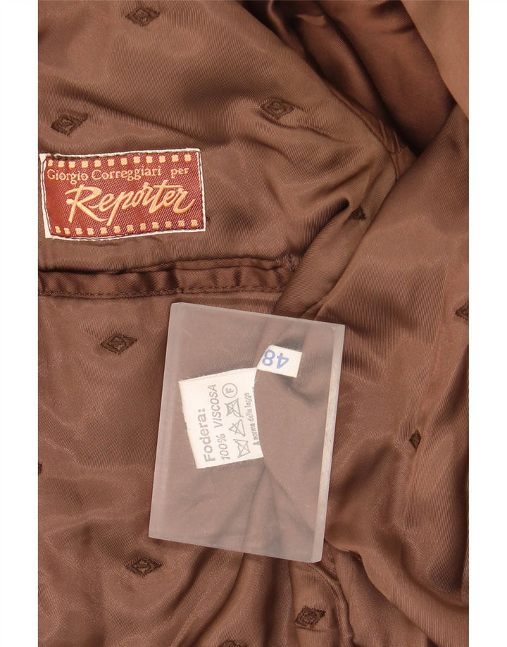 Reporter Mens Double Breasted Blazer Jacket IT 48 Medium Brown Leather