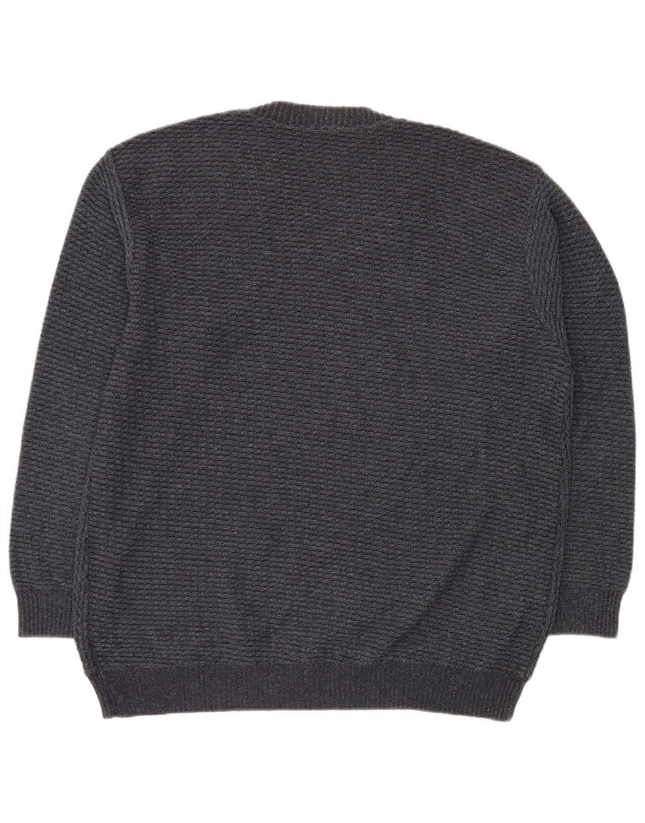 VINTAGE Mens V-Neck Jumper Sweater IT 50 Medium Grey Geometric