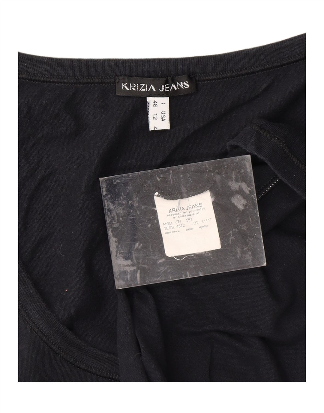 KRIZIA JEANS Womens Graphic T-Shirt Top IT 46 Large Black Cotton