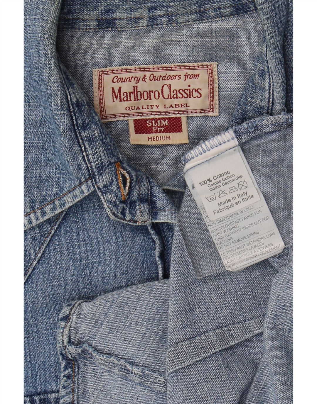 Marlboro Classics Womens Slim Fit Denim Shirt UK 12 Medium Blue Cotton