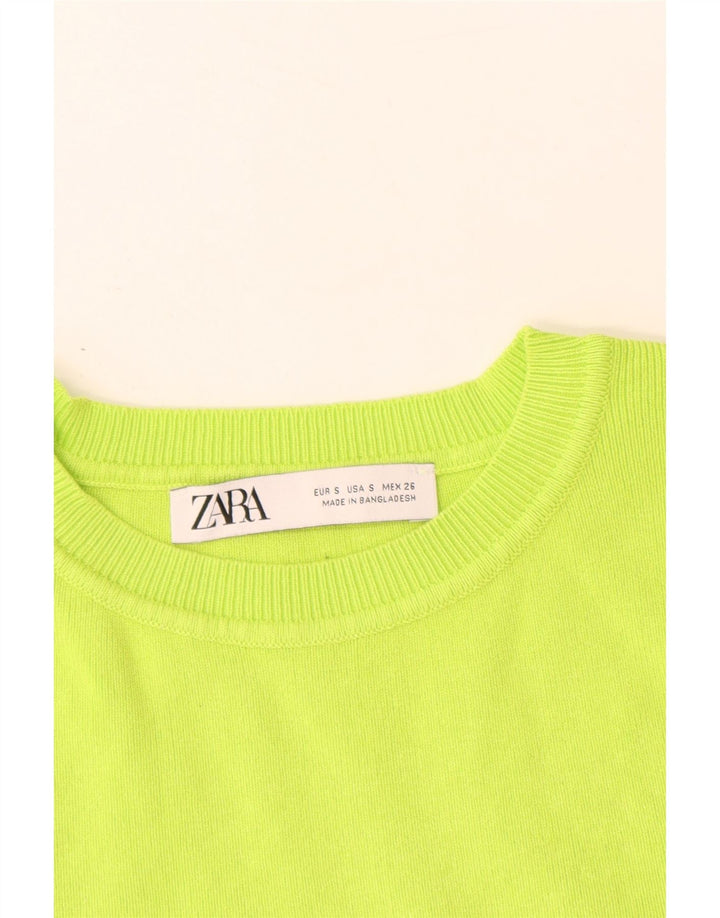 ZARA Womens Crop Short Sleeve Boat Neck Jumper Sweater UK 8 Small Green