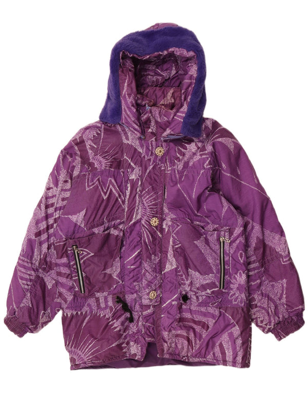 Vintage Womens Hooded Loose Fit Ski Jacket IT 44 Medium Purple Floral