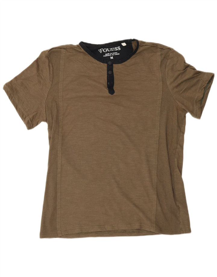 Guess Mens T-Shirt Top Medium Khaki Cotton