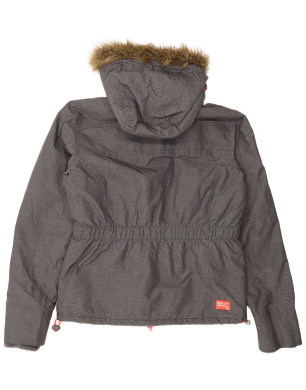 Superdry Womens Hooded Windbreaker Jacket UK 16 Large Grey Nylon