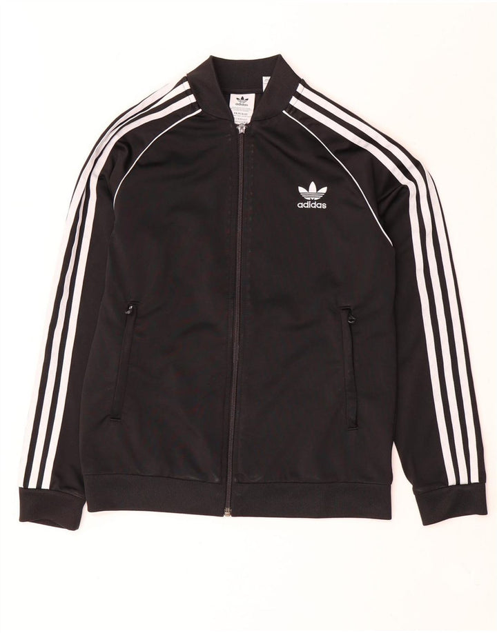Adidas Boys Tracksuit Top Jacket 12-13 Years Black Polyester