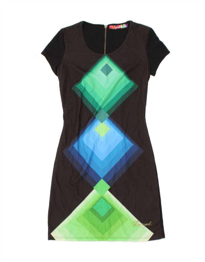 DESIGUAL Womens Sheath Dress UK 10 Small Black Geometric Polyester Vintage Desigual and Second-Hand Desigual from Messina Hembry 