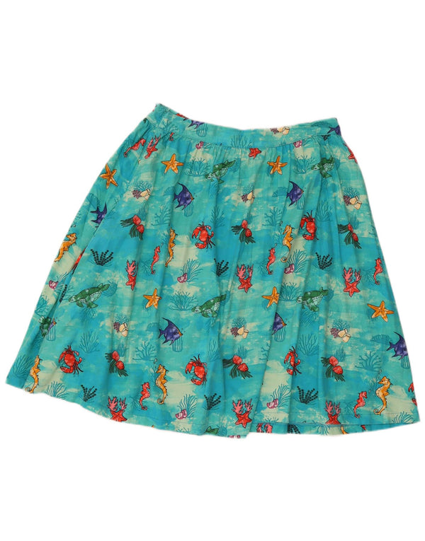 Lindy bop Womens Abstract Pattern Flared Skirt UK 12 Medium W30 Blue Cotton