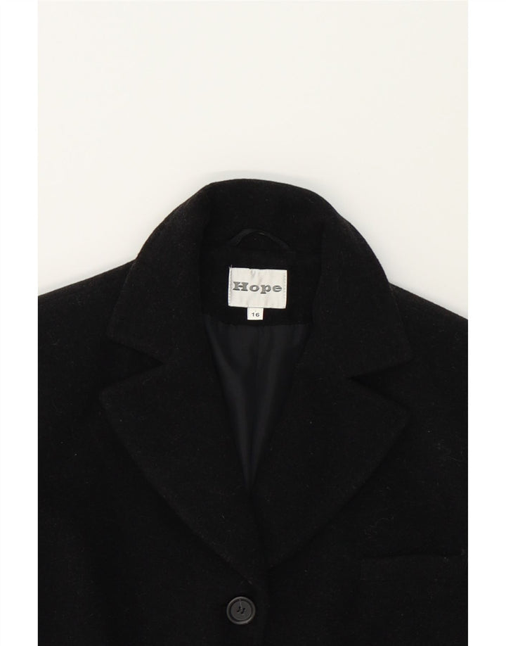 VINTAGE Womens Overcoat UK 16 Large Black Wool Vintage Vintage and Second-Hand Vintage from Messina Hembry 