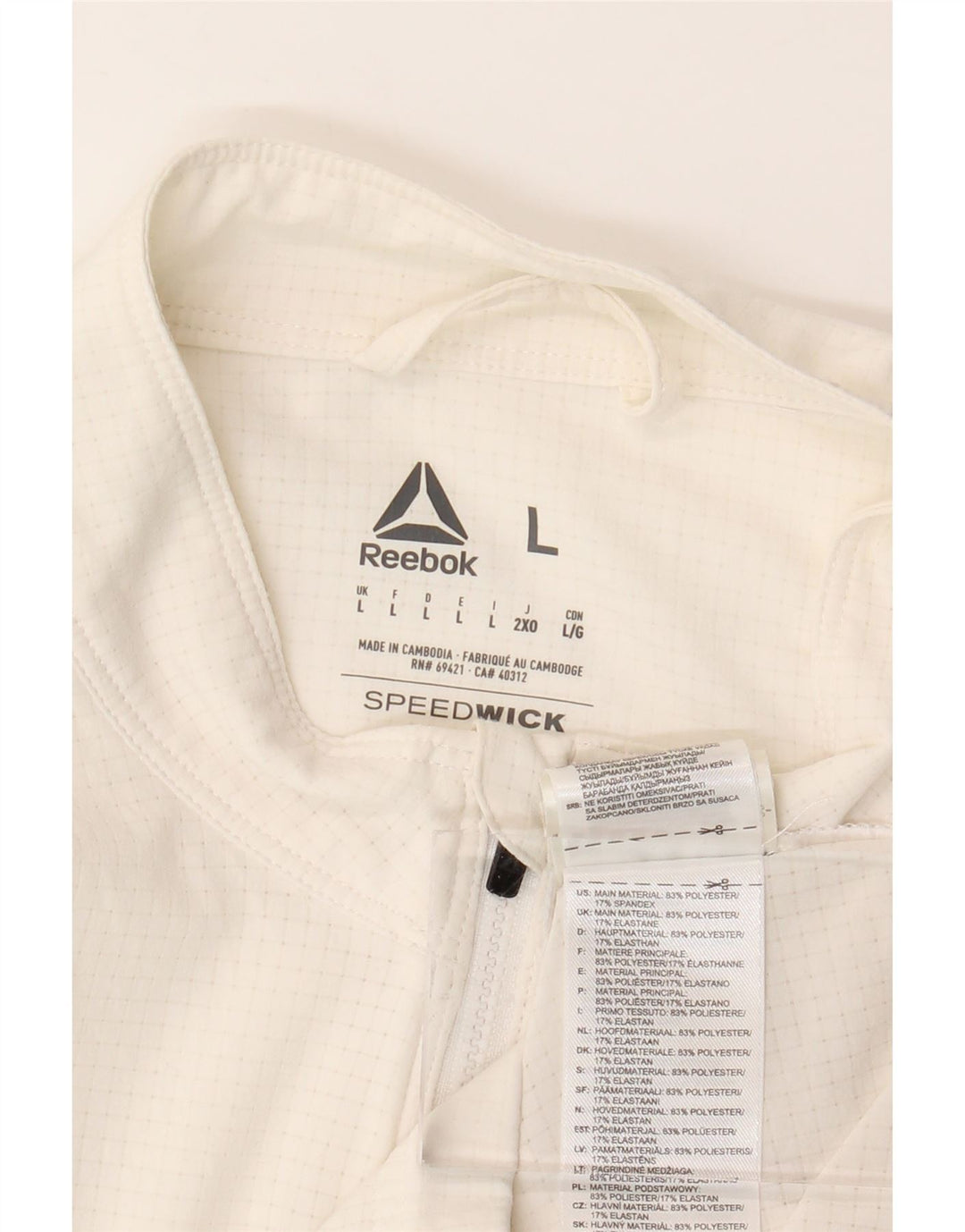 REEBOK Mens Tracksuit Top Jacket Large White Check Polyester