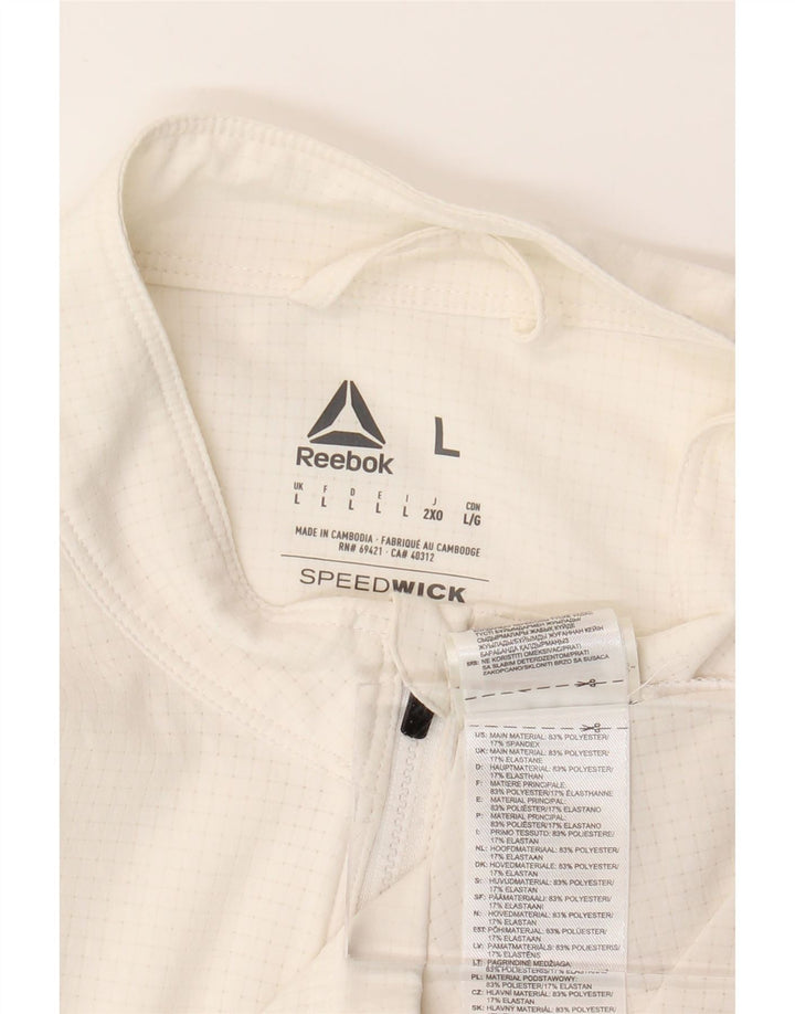 REEBOK Mens Tracksuit Top Jacket Large White Check Polyester