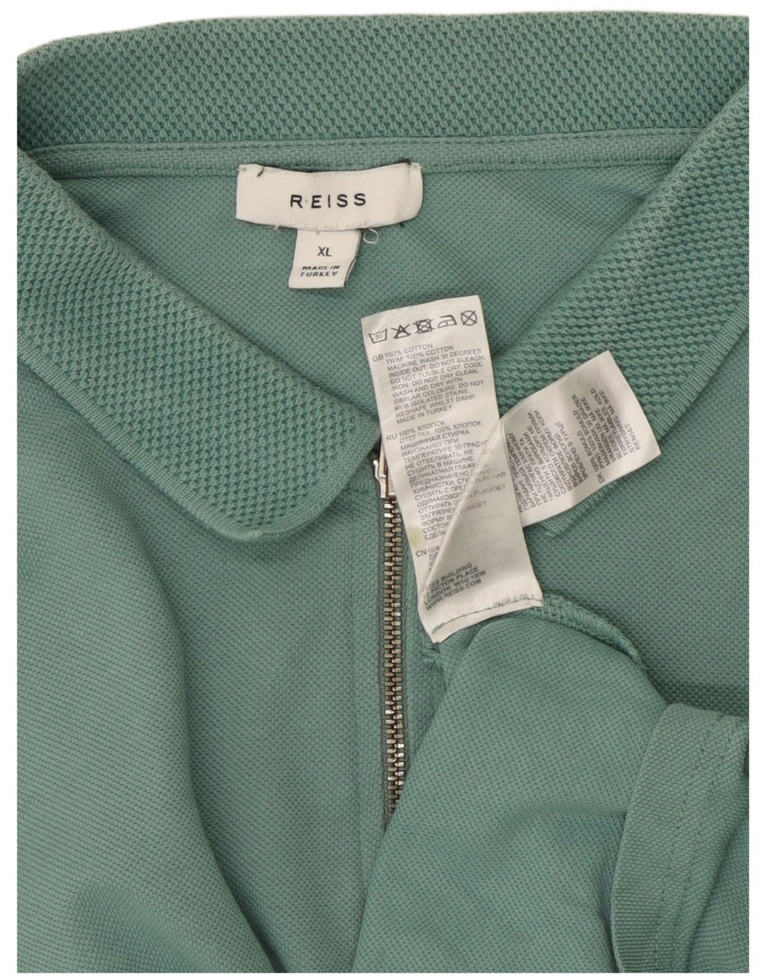 Reiss Mens Polo Shirt XL Green Cotton