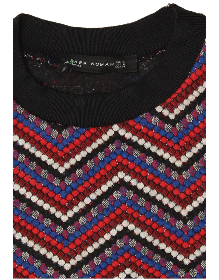 Zara Womens Crew Neck Jumper Sweater UK 12 Medium Multicoloured Chevron