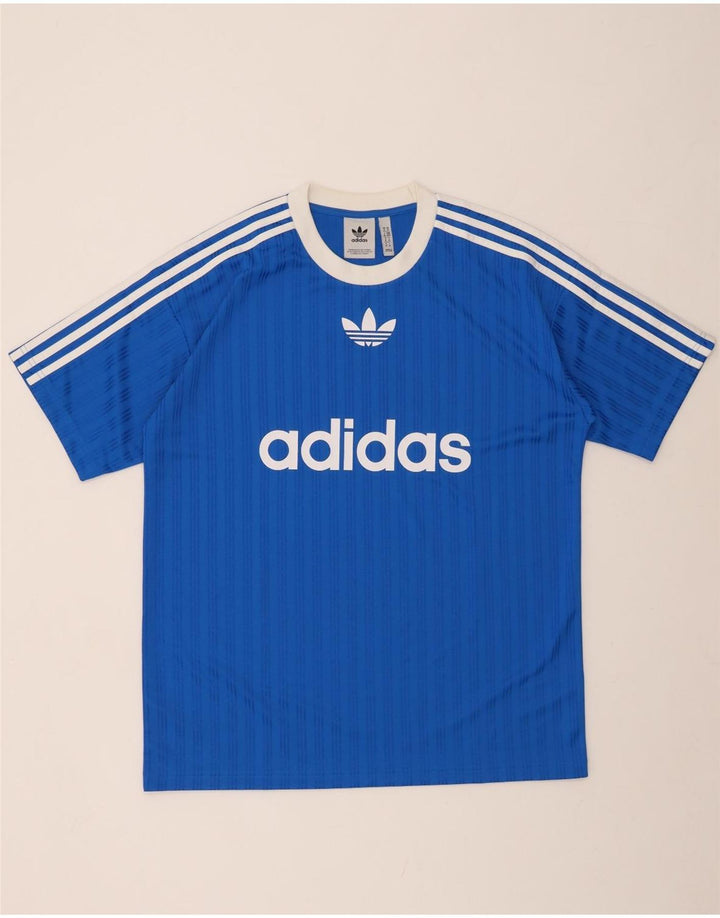 ADIDAS Mens Graphic T-Shirt Top Medium Blue Striped Polyester