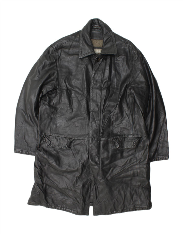 Pal Zileri Mens Leather Coat IT 52 XL Black Leather