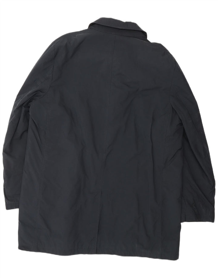 BORSALINO Mens Overcoat IT 56 3XL Navy Blue Polyester Classic