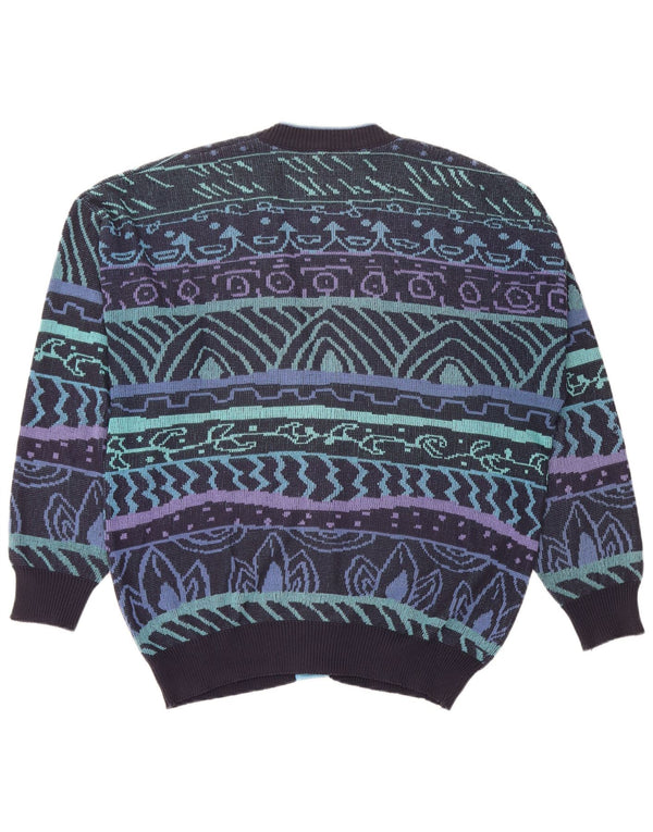 JAC Mens Cardigan Sweater IT 52 Large Navy Blue Geometric Cotton