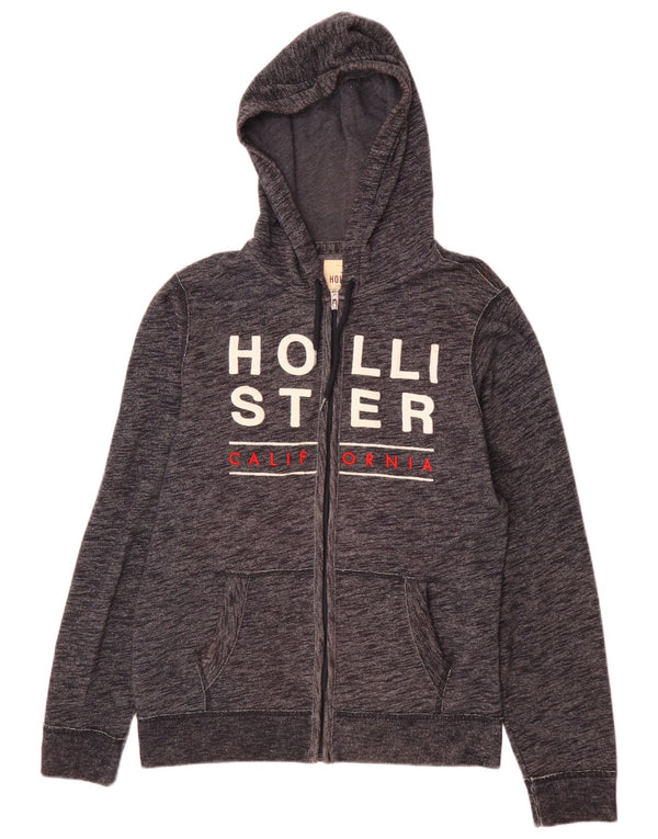 Hollister Mens Graphic Zip Hoodie Sweater Medium Navy Blue Cotton