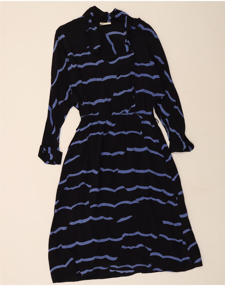 VINTAGE Womens 3/4 Sleeve Maxi Dress IT 42 Medium Black Striped Viscose