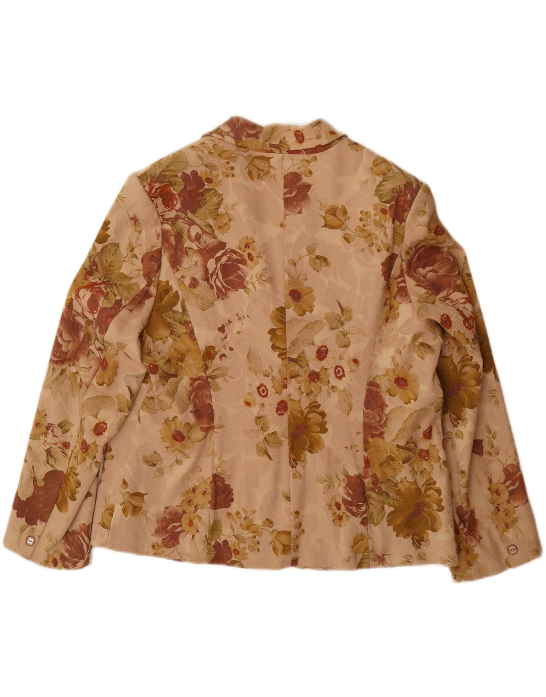 ELLE Womens 2 Button Blazer Jacket UK 20 2XL Beige Floral Cotton