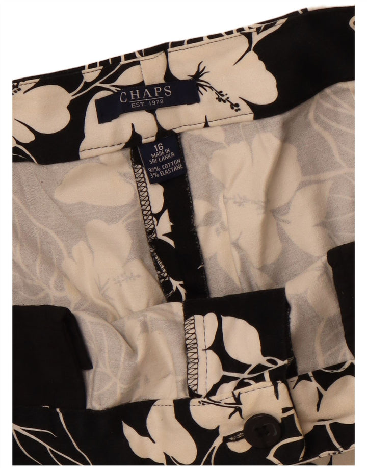 CHAPS Womens Straight Capri Trousers US 16 2XL W38 L20 Black Floral Cotton