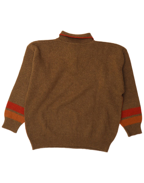 Vintage Mens Polo Neck Jumper Sweater Large Brown Colourblock Alpaca Wool