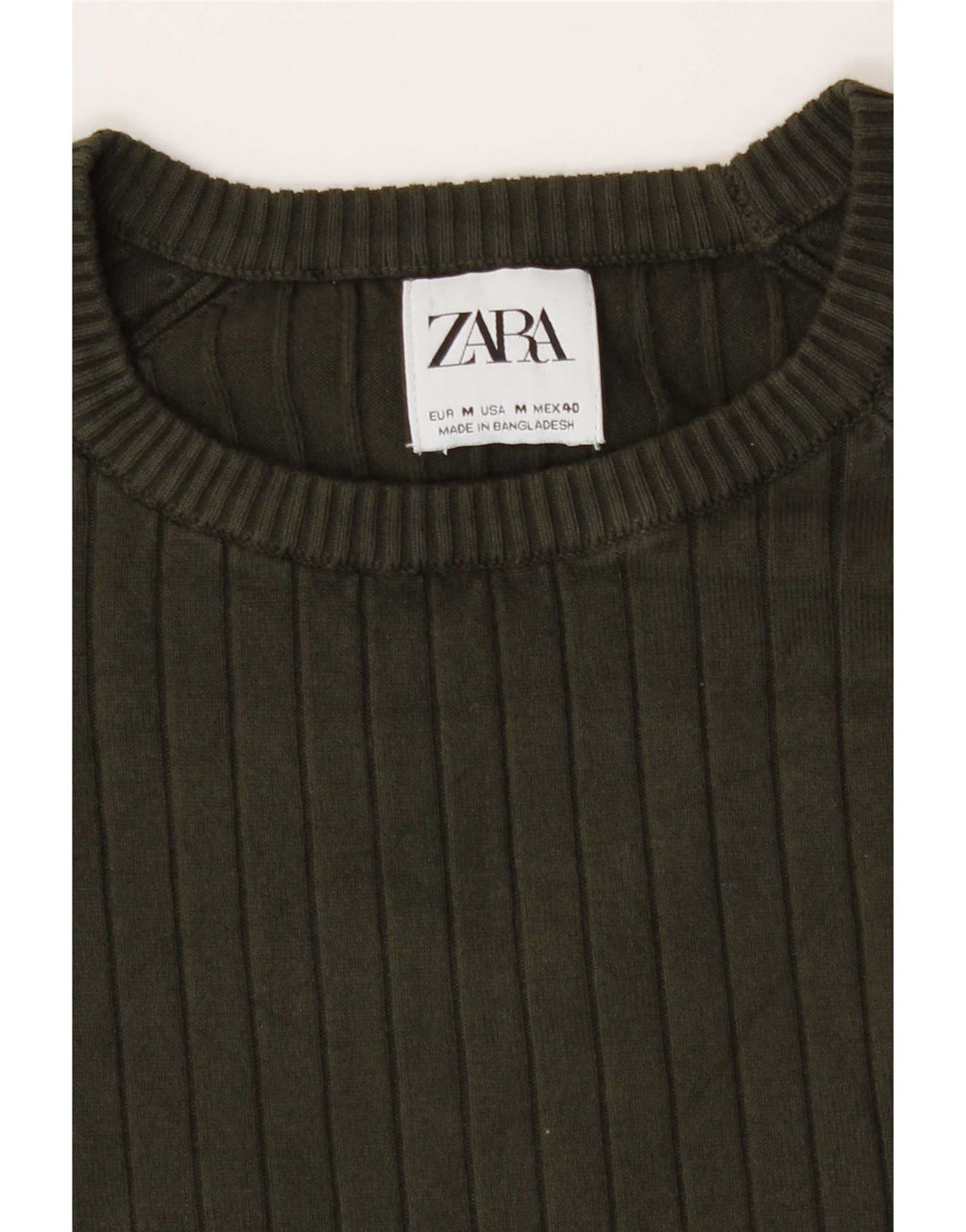 Zara Mens Crew Neck Jumper Sweater Medium Khaki