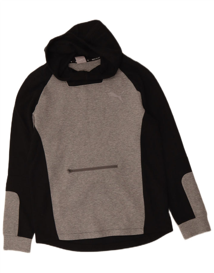 Puma Mens Hoodie Jumper Medium Grey Colourblock Cotton