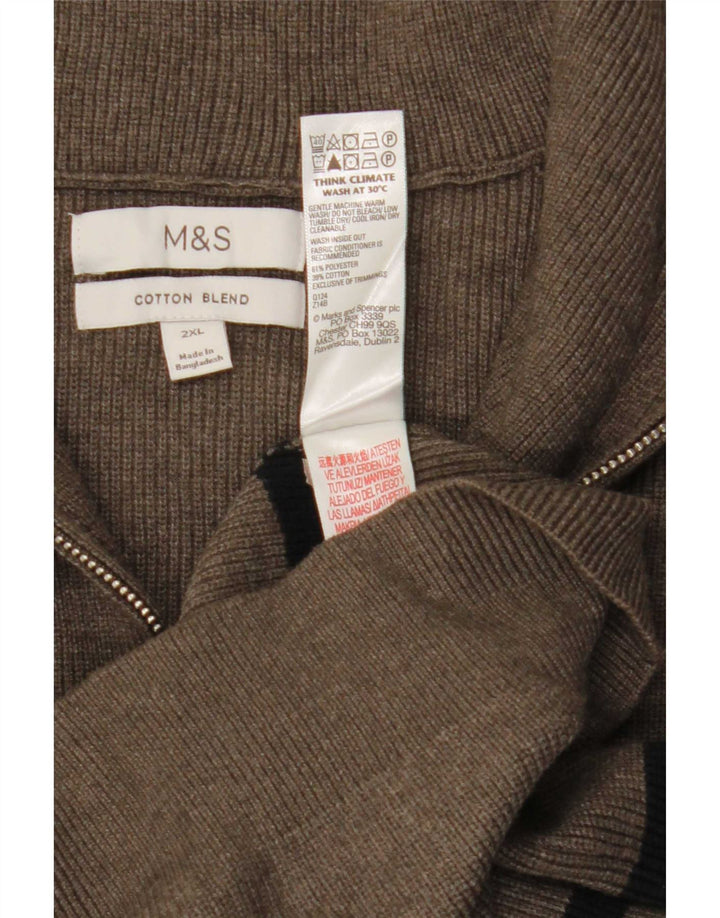Marks & Spencer Mens Zip Neck Jumper Sweater 2XL Grey Striped Polyester