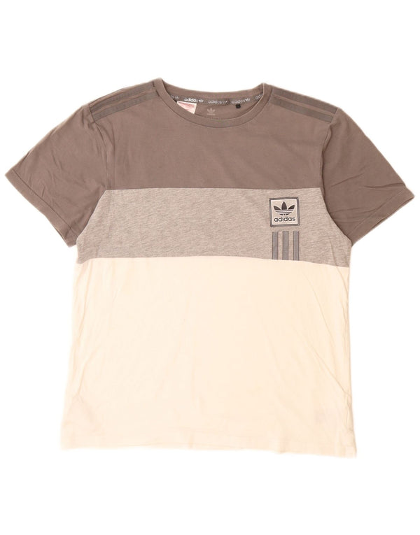 Adidas Boys T-Shirt Top 15-16 Years Grey Colourblock Cotton