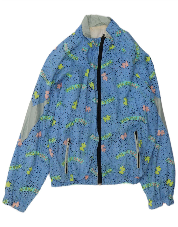 Vintage Womens Oversized Tracksuit Top Jacket UK 22 3XL Blue Geometric