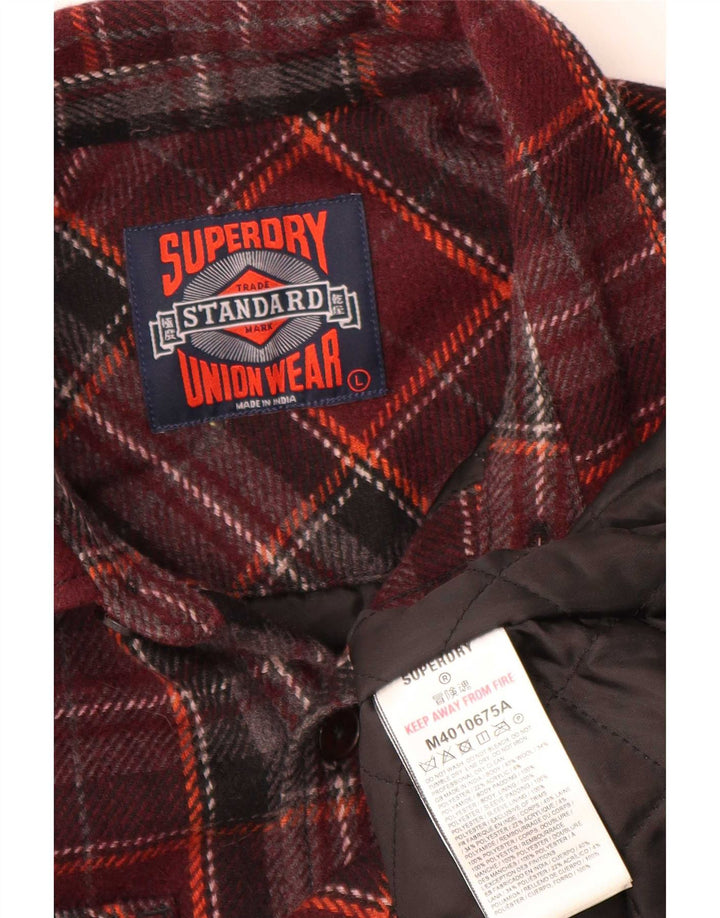 Superdry Mens Overshirt Shirt Large Burgundy Check Wool